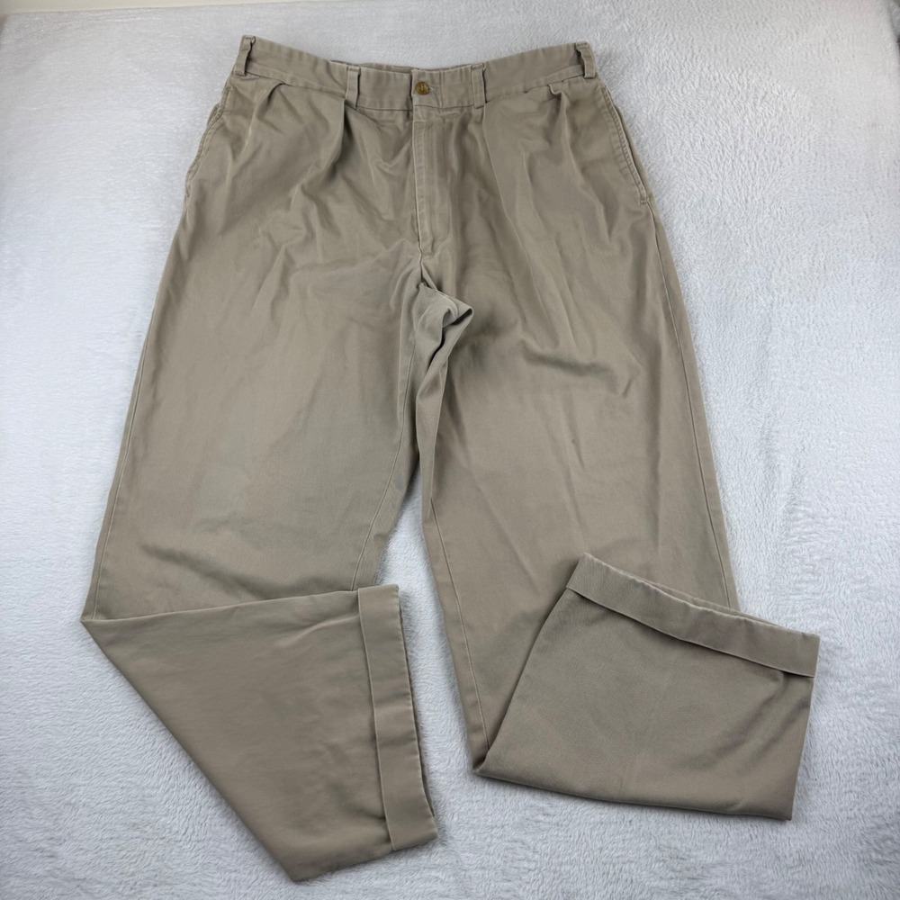 Bills‎ Khakis Pleated Trousers Mens 38 Khaki Cuffed Made in USA Cotton Chinos